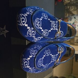 Blue Velvet Loafers with Silver Accents